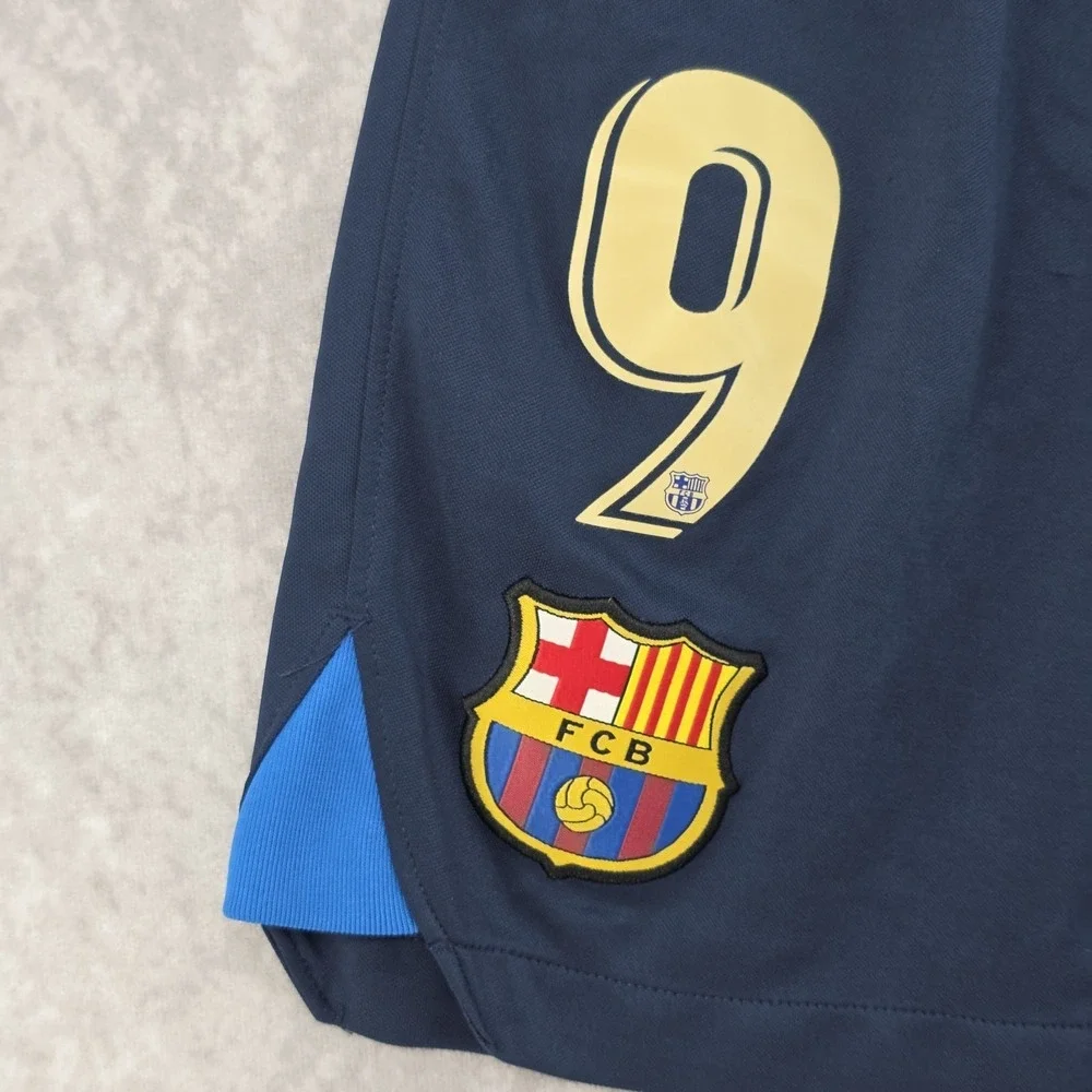 Nike FC Barcelona Navy Blue Soccer Shorts #9 Dazzle Athletic Lightweight Shorts